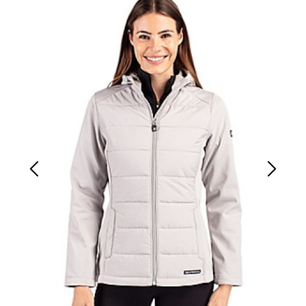 Like NEW Cutter‎ & Buck Evoke Women Hybrid Eco Softshell, Full Zip, Hood, Size S